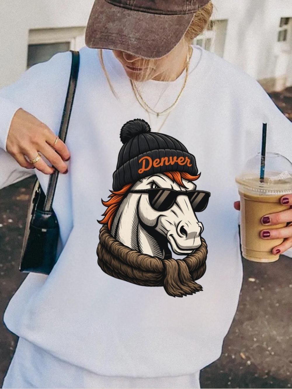 Denver Horse Beanie Sunglasses Scarf Winter Football Team Sweatshirt